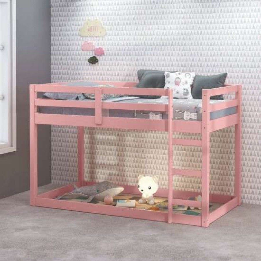 Furniture * | Top 10 Simple Relax Wood Twin Loft Bed In Pink Finish