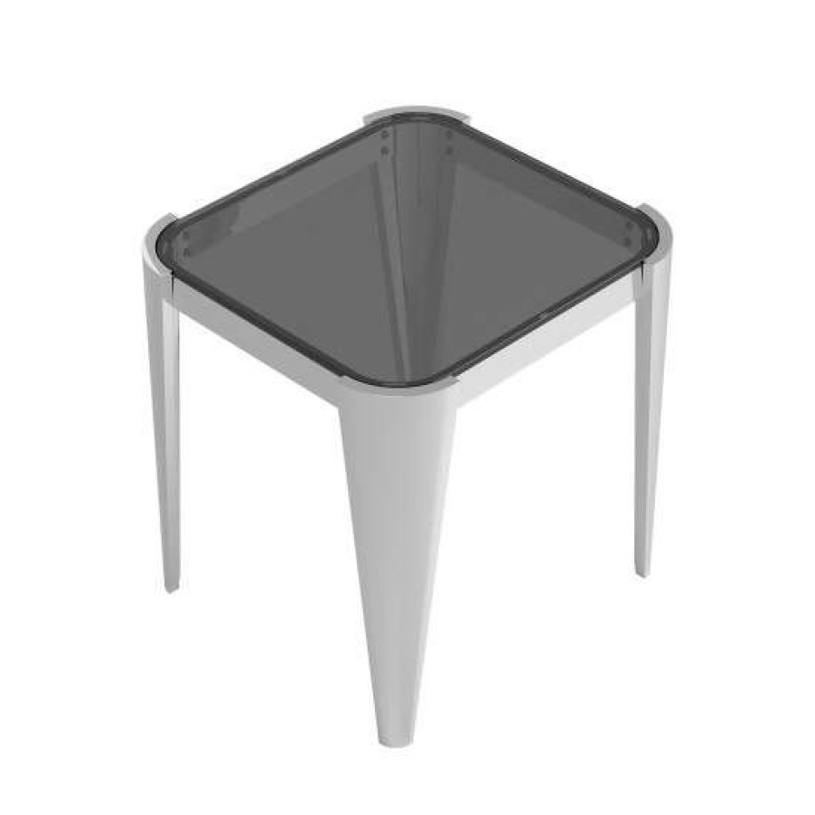 Furniture * | Cheapest Simple Relax Square Glass Top End Table, Silver