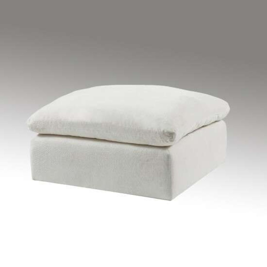 Furniture * | Wholesale Simple Relax Linen Upholstered Modular Ottoman In Ivory Finish