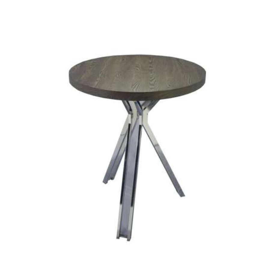 Furniture * | Buy Simple Relax Wood Top Round Bar Table With Metal Base In Dark Oak And Chrome