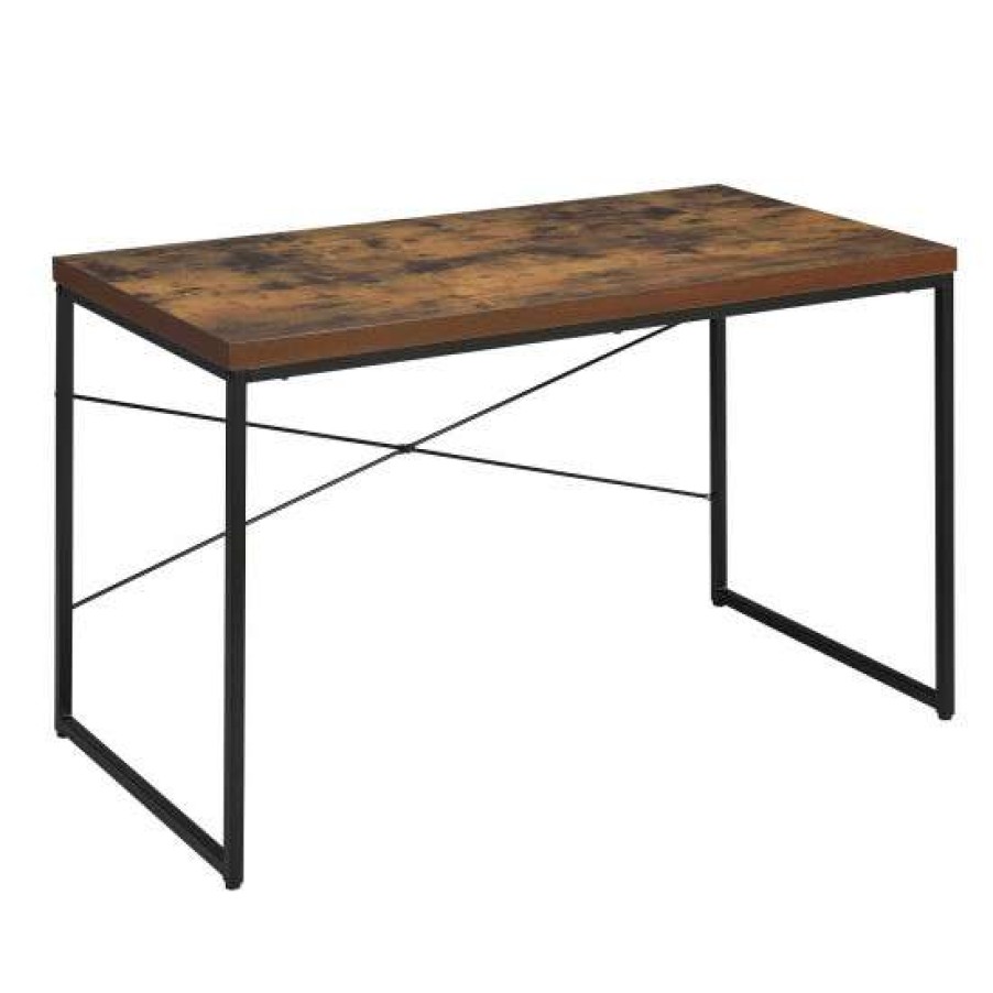 Furniture * | Top 10 Simple Relax Rectangular Console Table With Metal Base In Weathered Oak And Black