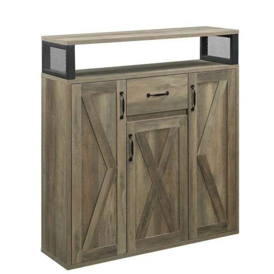 Furniture * | Best Sale Simple Relax 1 Drawer And 3 Doors Wood Server With Metal Handles In Rustic Oak