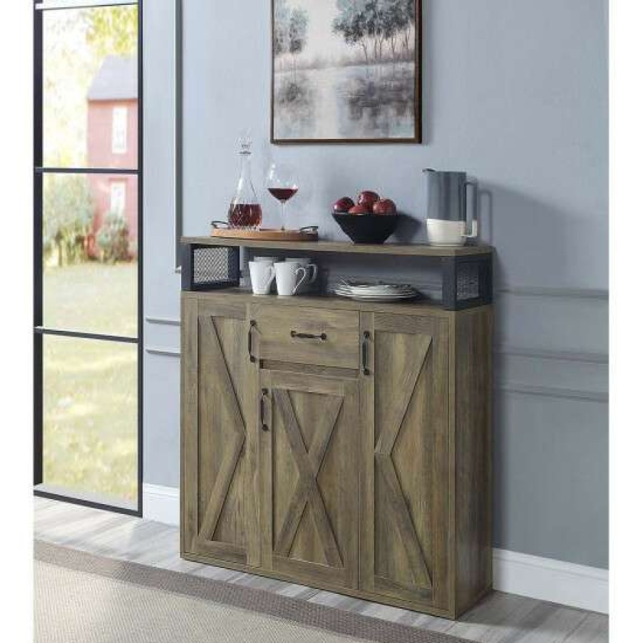 Furniture * | Best Sale Simple Relax 1 Drawer And 3 Doors Wood Server With Metal Handles In Rustic Oak