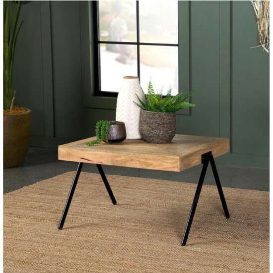 Furniture * | Flash Sale Simple Relax Rectangular Coffee Table With Metal Legs In Natural And Black