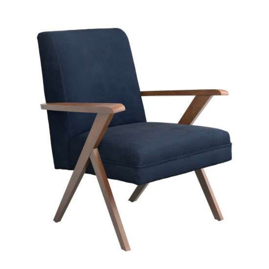 Furniture * | Cheap Simple Relax Wooden Arms Accent Chair In Dark Blue