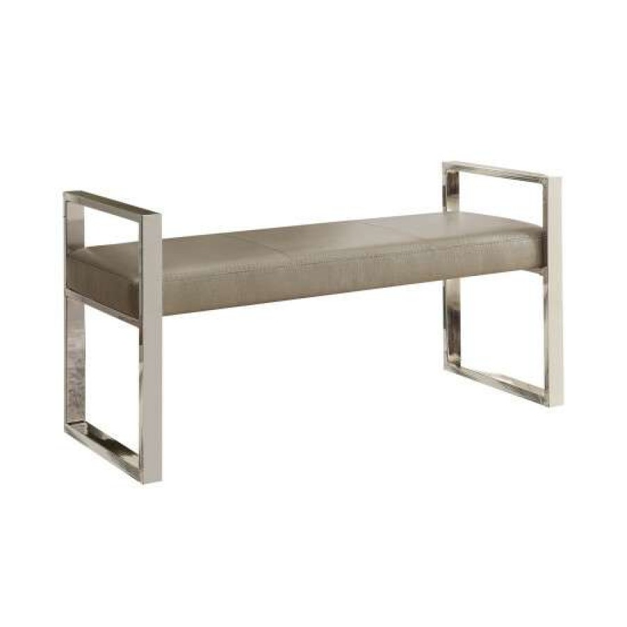 Furniture * | Discount Simple Relax Upholstered Bench With Chrome Base, Champagne