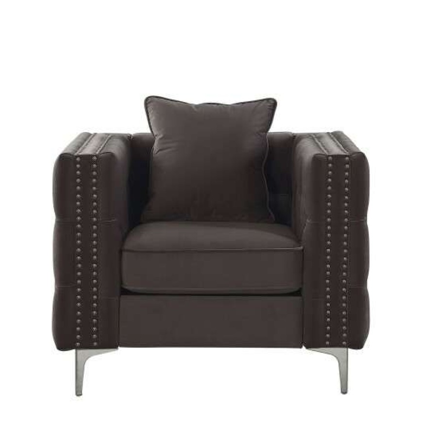 Furniture * | Coupon Simple Relax Velvet Upholstered Chair With 1 Pillow In Dark Gray