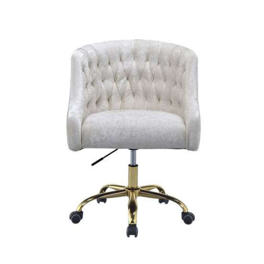 Furniture * | Best Reviews Of Simple Relax Velvet Upholstered Office Chair In Vintage Cream And Gold Finish