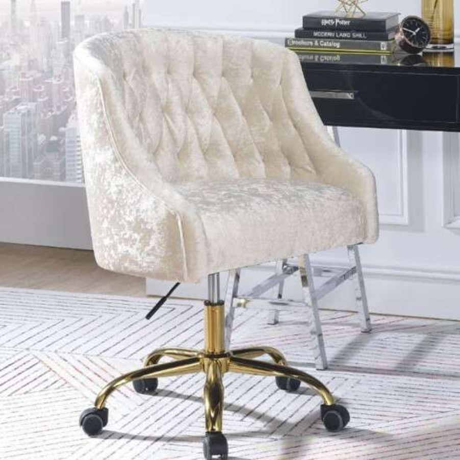 Furniture * | Best Reviews Of Simple Relax Velvet Upholstered Office Chair In Vintage Cream And Gold Finish