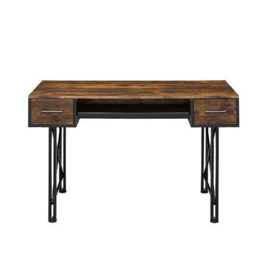 Furniture * | Buy Simple Relax 2 Drawers Computer Desk In Weathered Oak And Finish