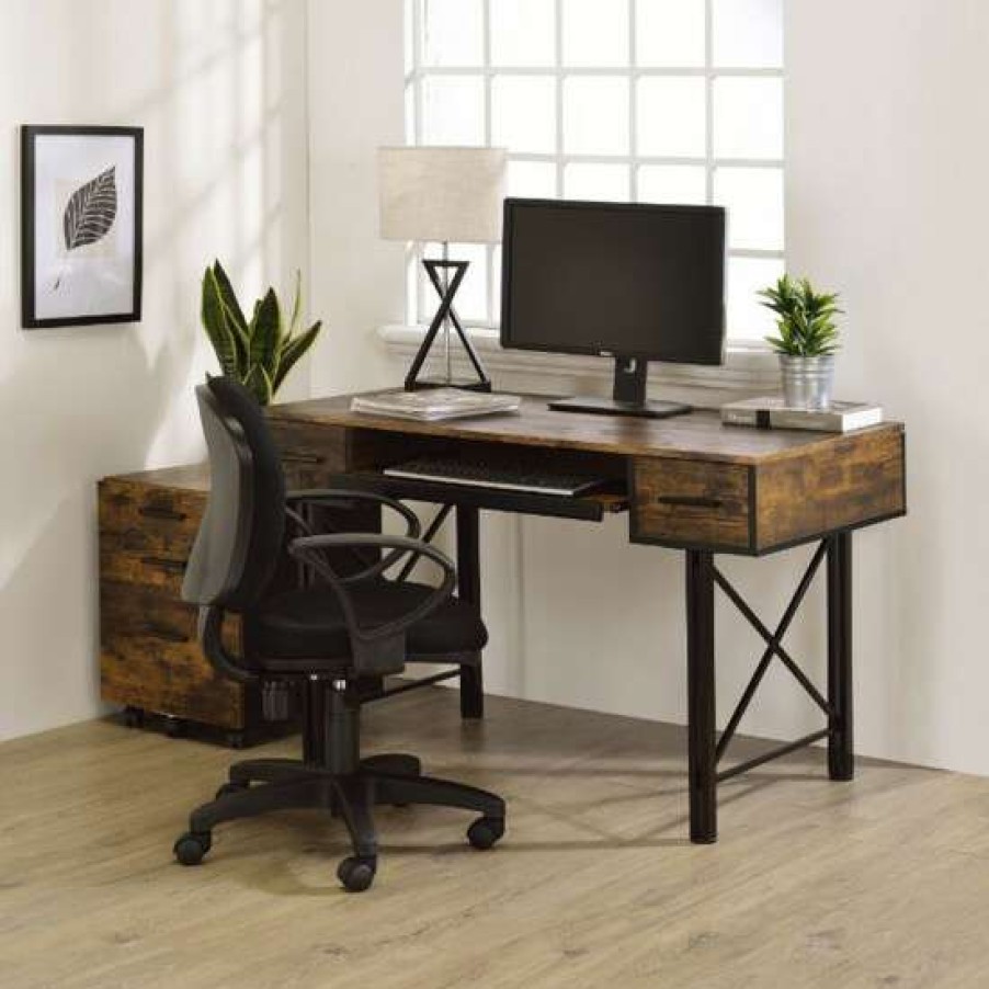 Furniture * | Buy Simple Relax 2 Drawers Computer Desk In Weathered Oak And Finish