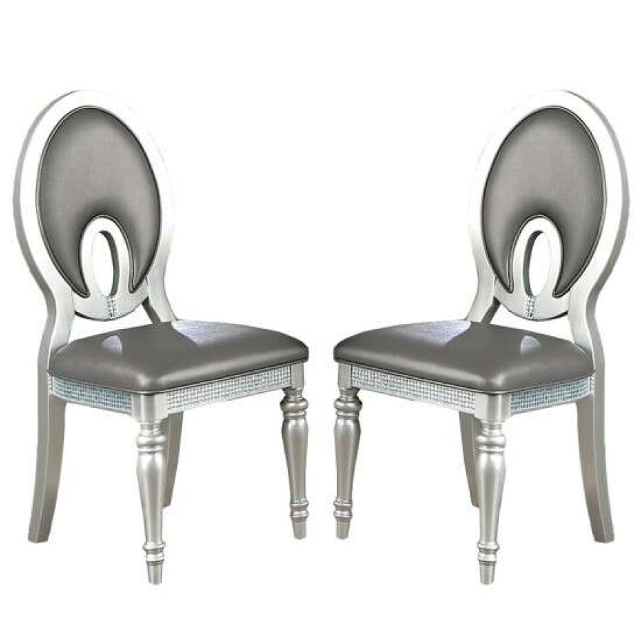 Furniture * | Coupon Simple Relax Set Of 2 Upholstered Dining Chair In Dark Grey And Silver