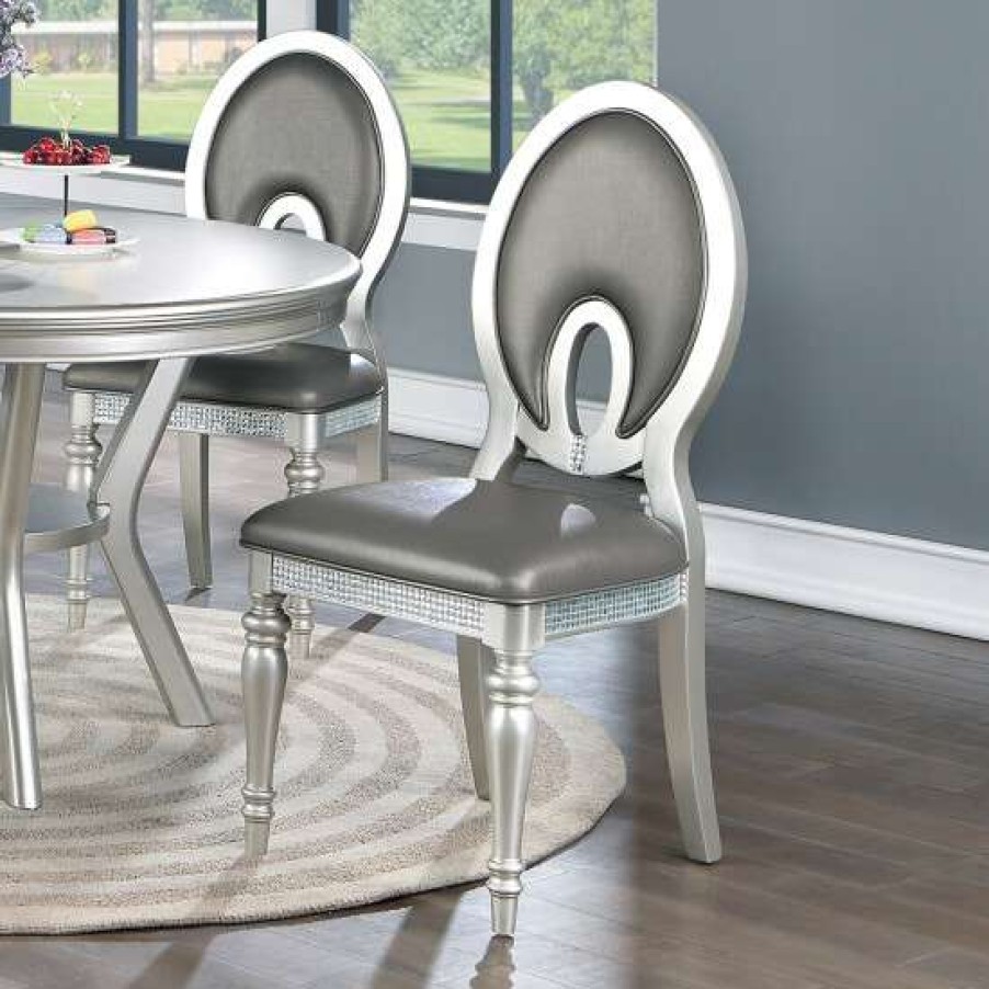 Furniture * | Coupon Simple Relax Set Of 2 Upholstered Dining Chair In Dark Grey And Silver