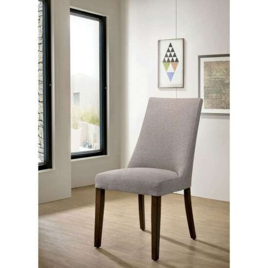 Furniture * | Top 10 Simple Relax Set Of 2 Fabric Upholstered Padded Side Chair In Walnut And Gray