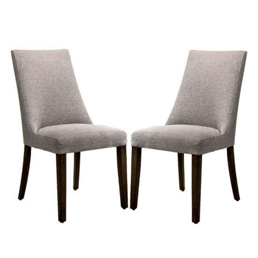 Furniture * | Top 10 Simple Relax Set Of 2 Fabric Upholstered Padded Side Chair In Walnut And Gray