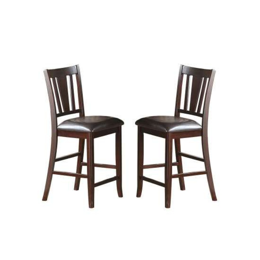 Furniture * | Top 10 Simple Relax Upholstered Counter Height Chairs In Dark Brown Finish, Set Of 2