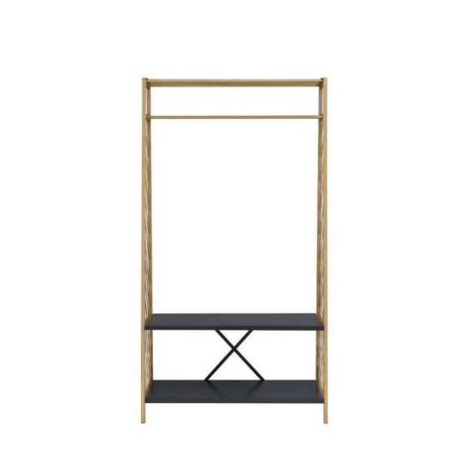 Home Improvement * | Flash Sale Simple Relax Hall Tree With Hanging Rail In Gold And Black