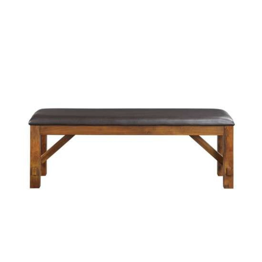 Furniture * | Best Pirce Simple Relax Espresso Pu Dining Bench In Walnut Finish