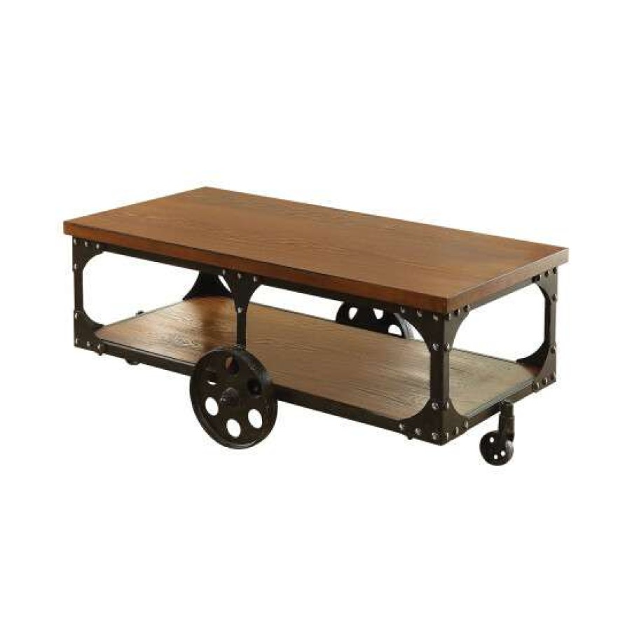 Furniture * | Best Reviews Of Simple Relax Wood Coffee Table With Casters, Rustic Brown