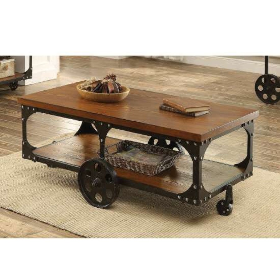 Furniture * | Best Reviews Of Simple Relax Wood Coffee Table With Casters, Rustic Brown