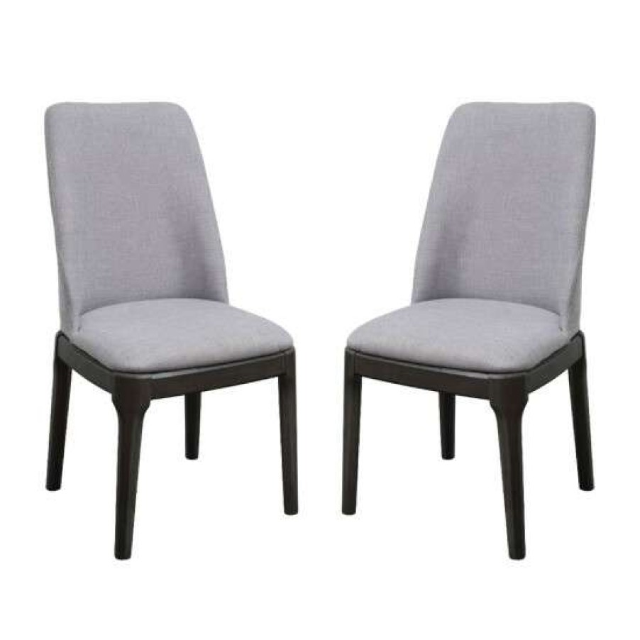 Furniture * | Cheapest Simple Relax Set Of 2 Light Gray Linen Side Chair In Gray Oak