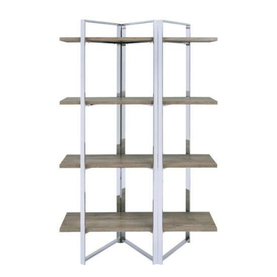 Furniture * | Discount Simple Relax Bookshelf With 4 Wooden Fixed Shelves In Chrome Finish