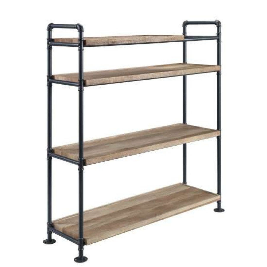 Furniture * | New Simple Relax 4 Tier Wood Bookshelf With Metal Frame In Oak And Sandy Black