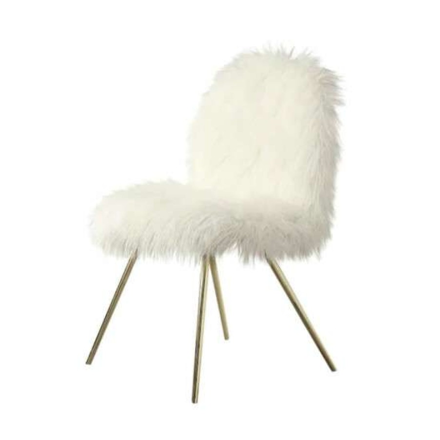 Furniture * | Discount Simple Relax Faux Fur Accent Chair In White