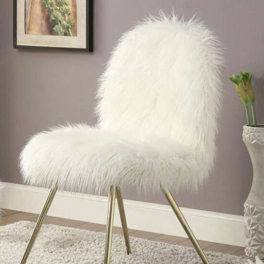 Furniture * | Discount Simple Relax Faux Fur Accent Chair In White