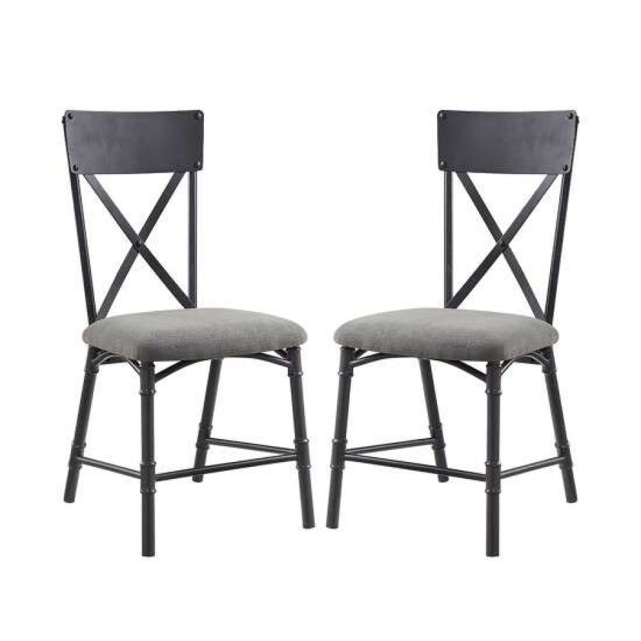 Furniture * | Outlet Simple Relax Set Of 2 Fabric Upholstered Side Chair In Gray And Sandy Black Finish