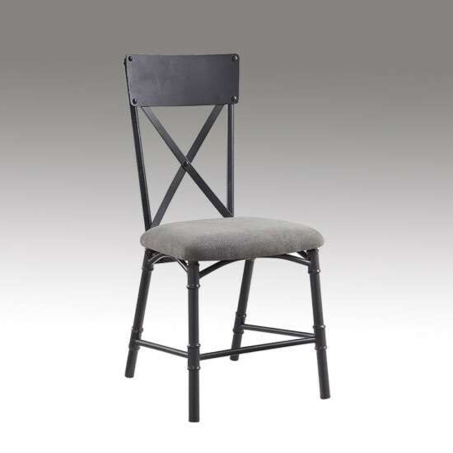 Furniture * | Outlet Simple Relax Set Of 2 Fabric Upholstered Side Chair In Gray And Sandy Black Finish