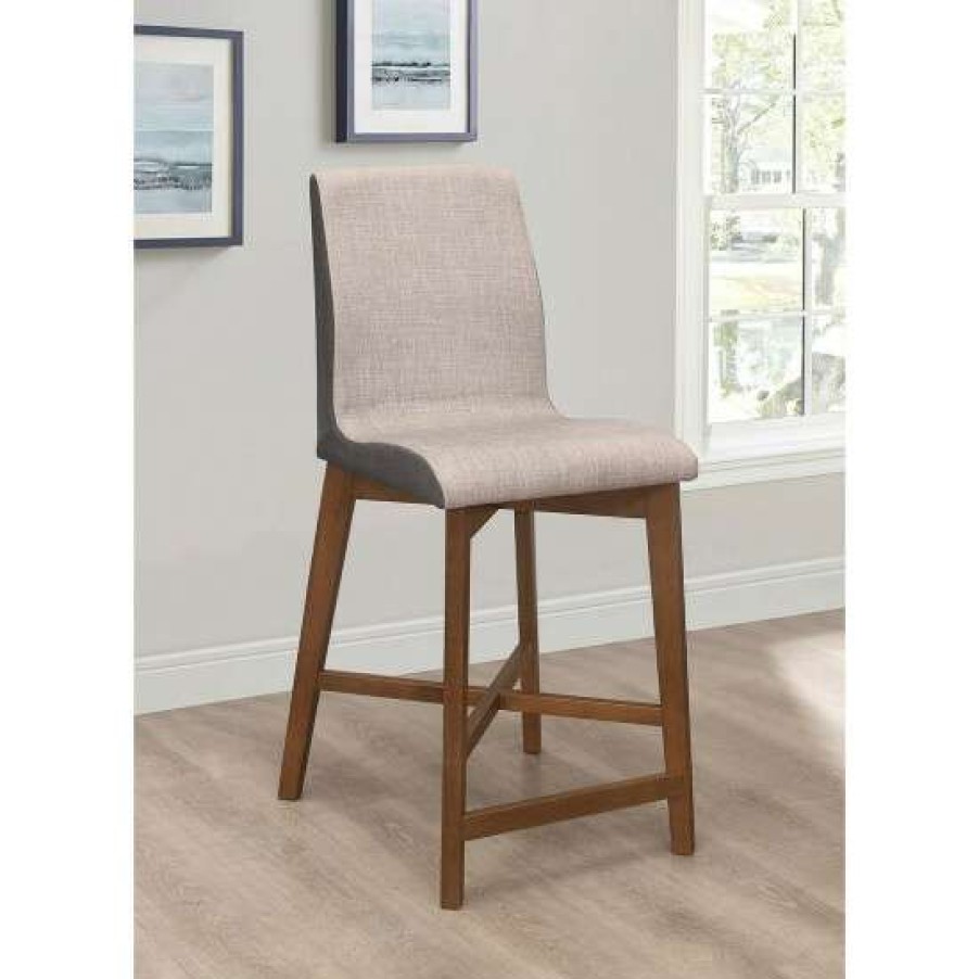 Furniture * | Buy Simple Relax Set Of 2 Upholstered Counter Height Stools In Grey And Natural Walnut