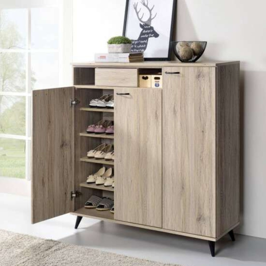 Home Improvement * | Top 10 Simple Relax Wood Shoe Cabinet With Storage In Natural Finish