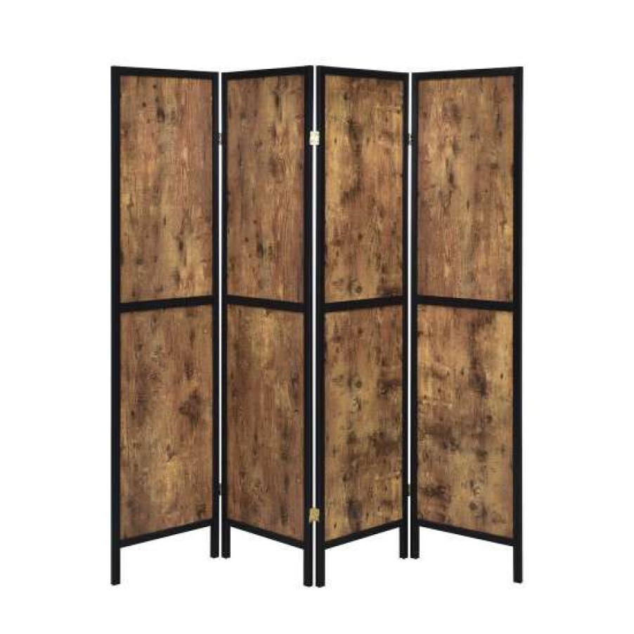 Home Decor * | Cheap Simple Relax 4-Panel Folding Screen In Antique Nutmeg And Black