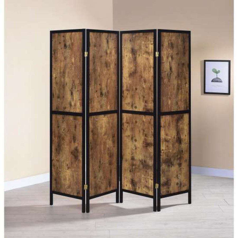 Home Decor * | Cheap Simple Relax 4-Panel Folding Screen In Antique Nutmeg And Black