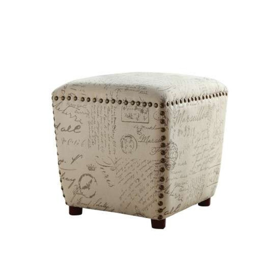 Furniture * | Brand New Simple Relax Upholstered Ottoman With Nailhead Trim Off White