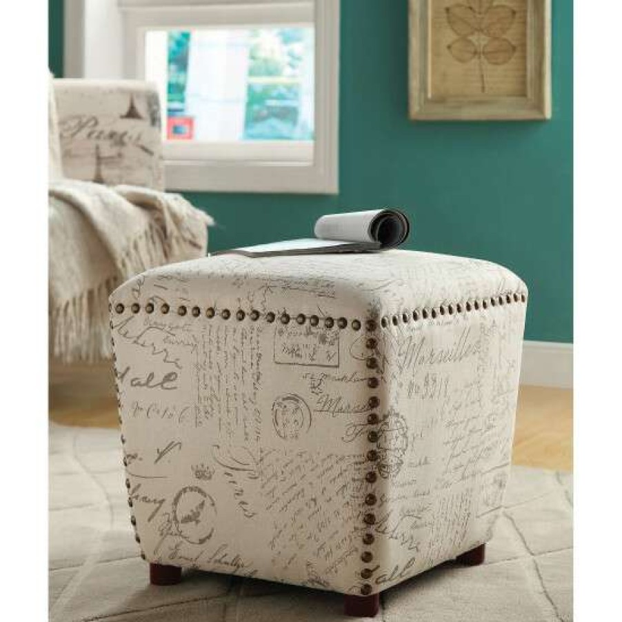 Furniture * | Brand New Simple Relax Upholstered Ottoman With Nailhead Trim Off White