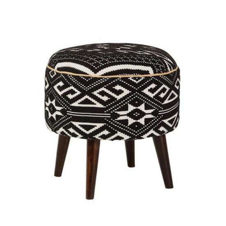 Furniture * | Flash Sale Simple Relax Round Upholstered Accent Stool, Black And White