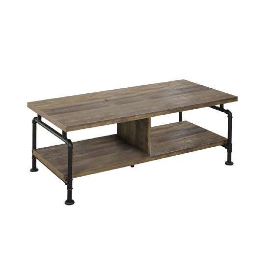 Furniture * | Best Reviews Of Simple Relax Coffee Table With Wood Shelves In Rustic Oak