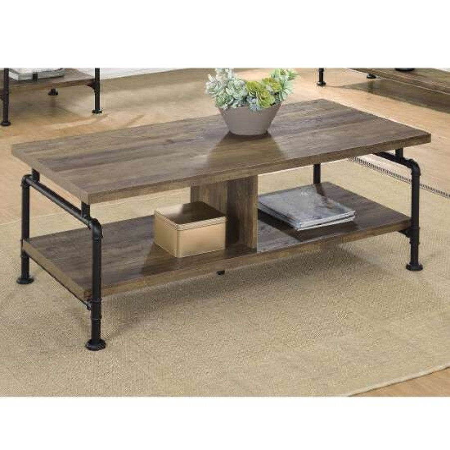 Furniture * | Best Reviews Of Simple Relax Coffee Table With Wood Shelves In Rustic Oak