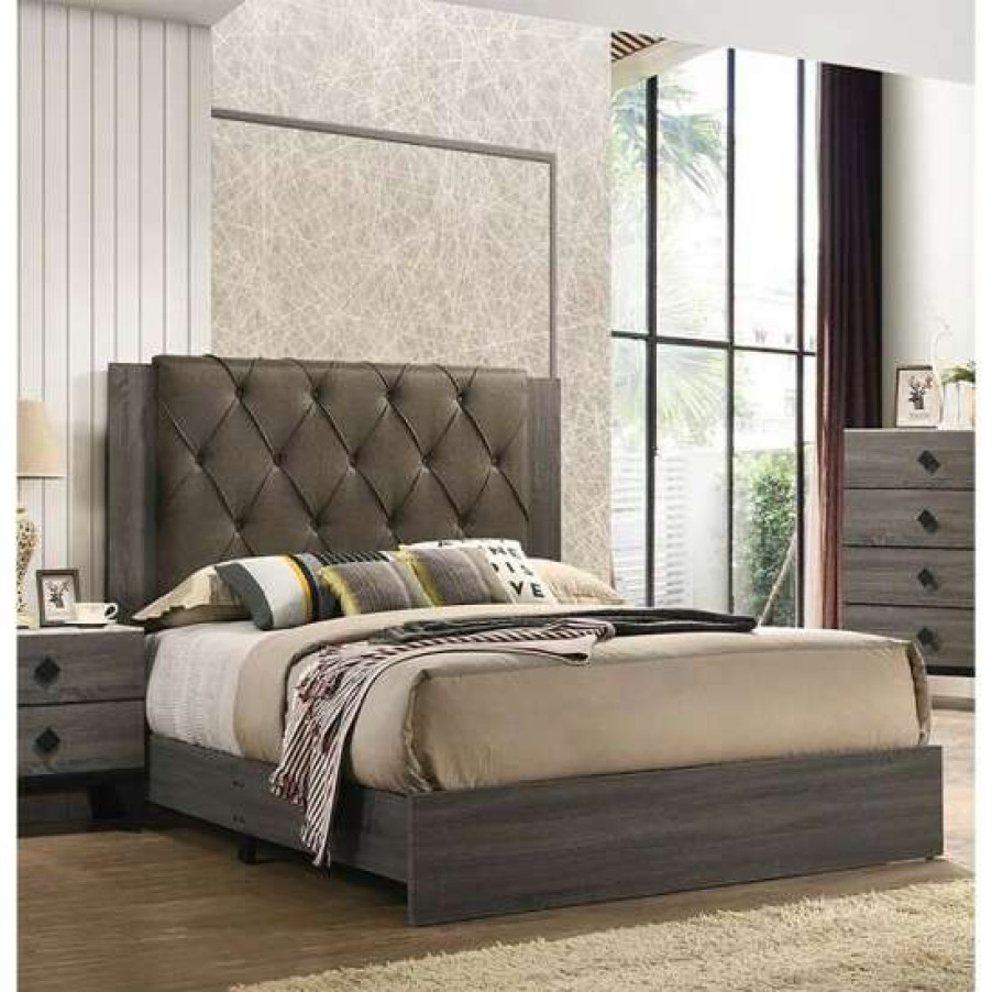 Furniture * | Best Sale Simple Relax Fabric Upholstered Eastern King Bed