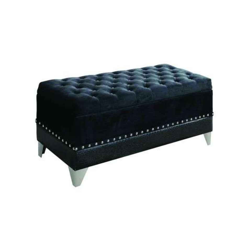 Furniture * | Flash Sale Simple Relax Stroage Bench With Nailhead Trim In Black Finish