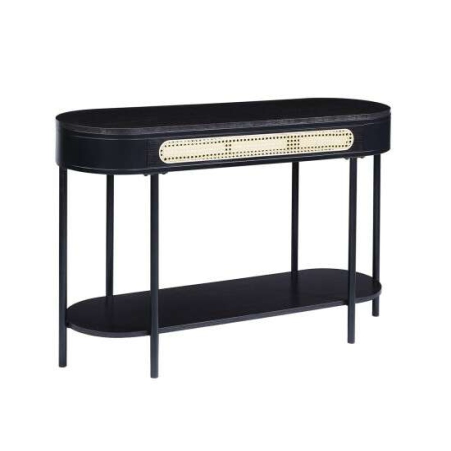 Furniture * | Flash Sale Simple Relax 1 Open Shelf Oval Sofa Table With Metal Legs In Black Finish