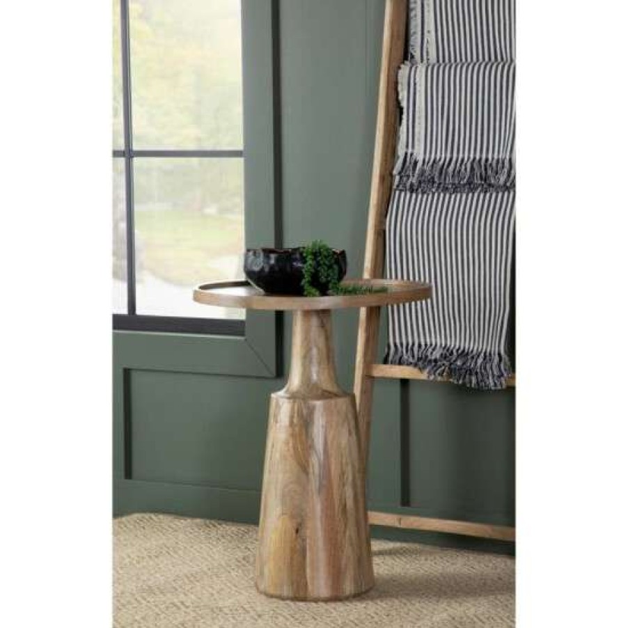 Furniture * | Brand New Simple Relax Round Top Wood Accent Table With Pedestal Base In Finish