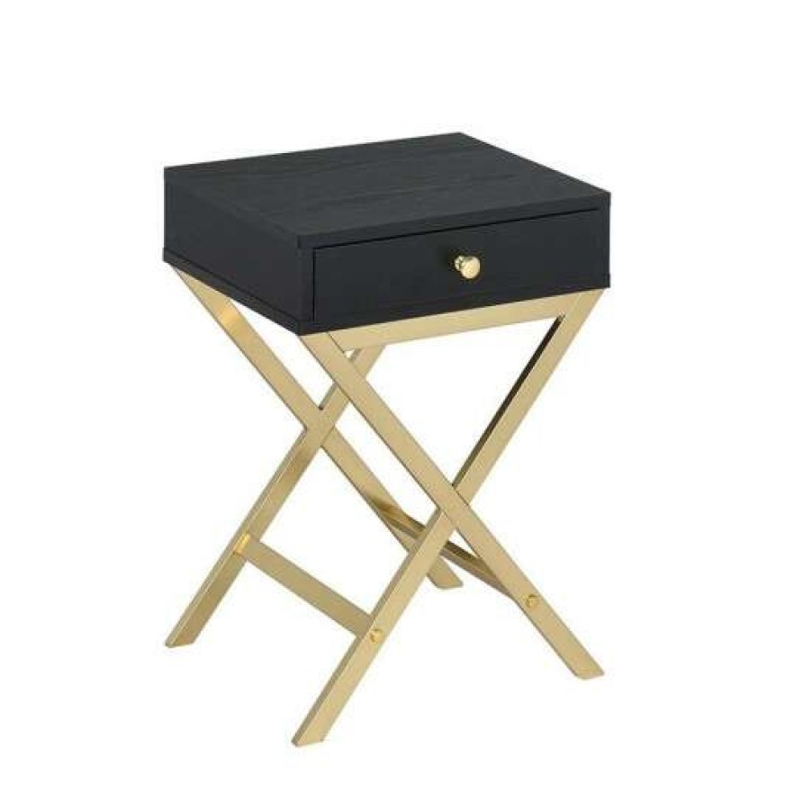 Furniture * | Wholesale Simple Relax Side Table With 1 Drawer In Black And Brass