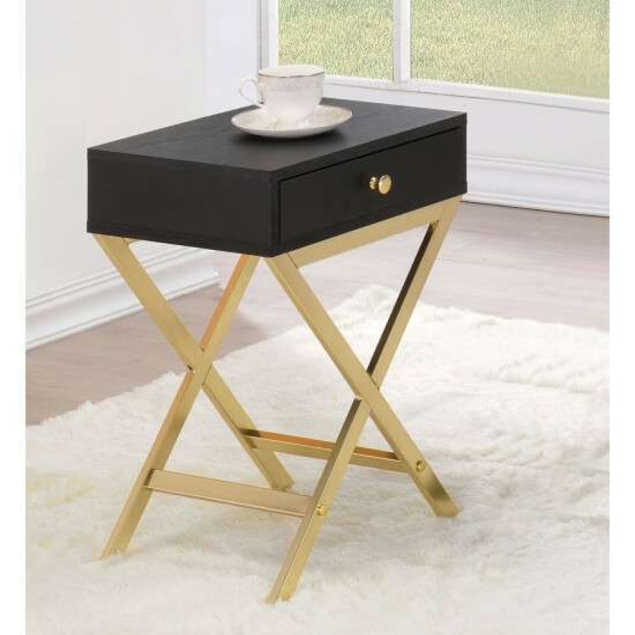 Furniture * | Wholesale Simple Relax Side Table With 1 Drawer In Black And Brass