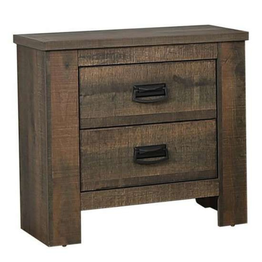 Furniture * | Hot Sale Simple Relax 2 Drawers Nightstand In Weathered Oak