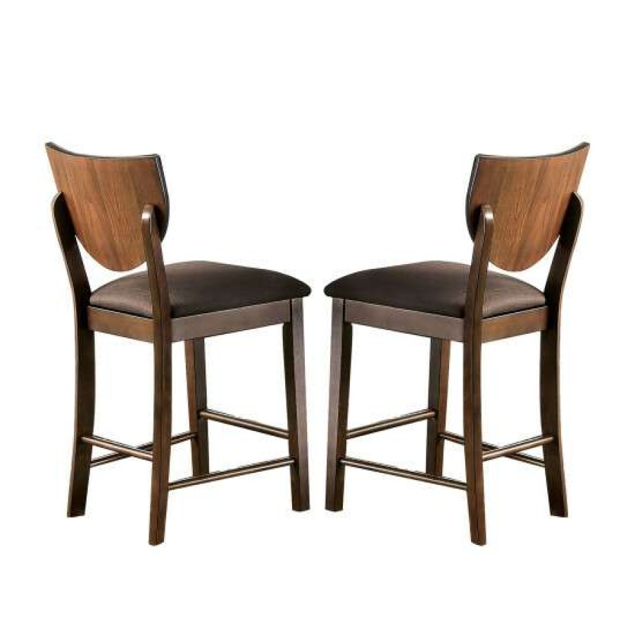 Furniture * | Best Deal Simple Relax Set Of 2 Fabric Counter Height Chair In Walnut And Dark Chocolate