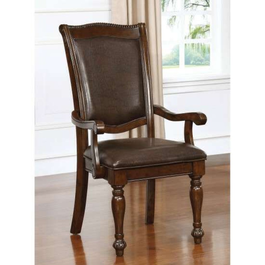 Furniture * | Hot Sale Simple Relax Set Of 2 Leatherette Arm Chair In Brown Cherry And Espresso