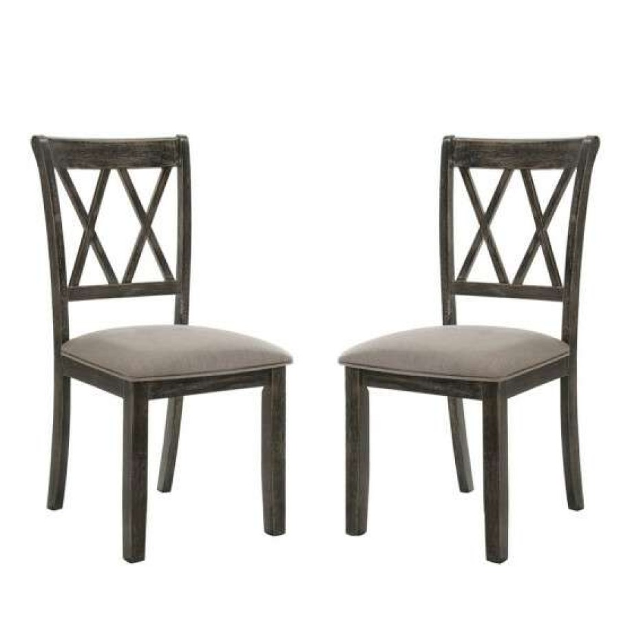 Furniture * | Buy Simple Relax Set Of 2 Upholstered Side Chair In Weathered Gray Finish